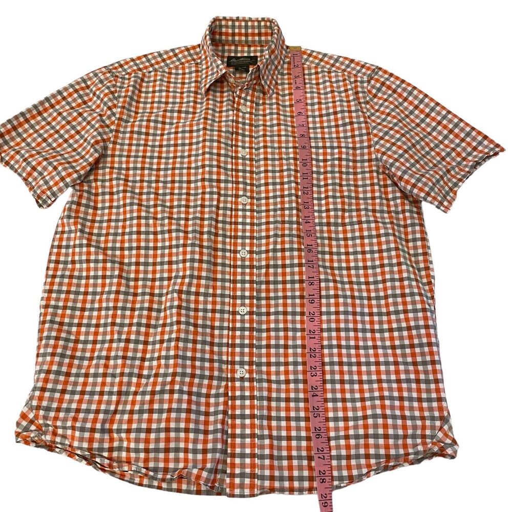 Eddie Bauer Check Shirt Men’s M Short Sleeve Button Down Gray Orange - Picture 7 of 16